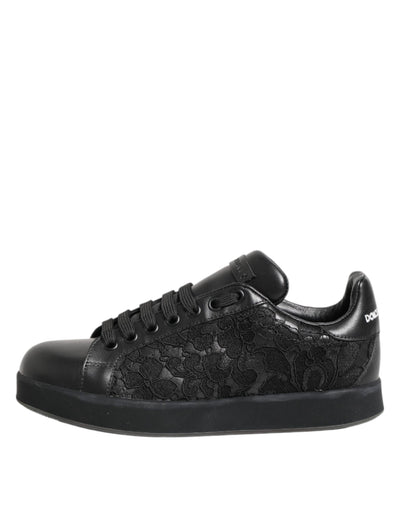 Dolce & Gabbana Schwarz Floral Spitze Low Top Sneakers Schuhe