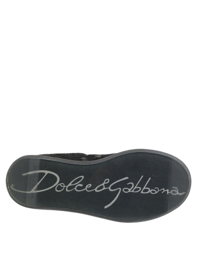 Dolce & Gabbana Schwarz Floral Spitze Low Top Sneakers Schuhe