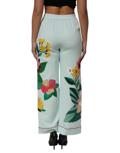 Dolce & Gabbana Grüne, geblümte, gerade Pyjamahose mit Strumpfband