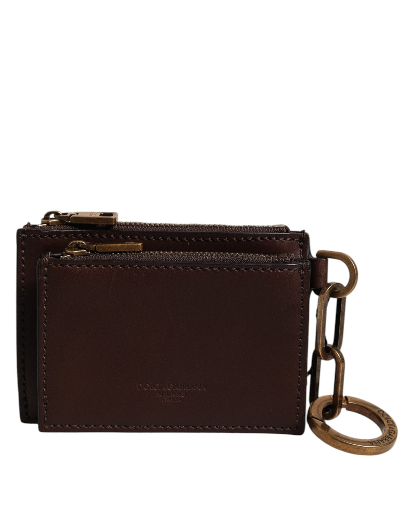 Dolce & Gabbana Braunes Kalbsleder Zip Logo Schlüsselanhänger Münzgeldbörse Männer Brieftasche