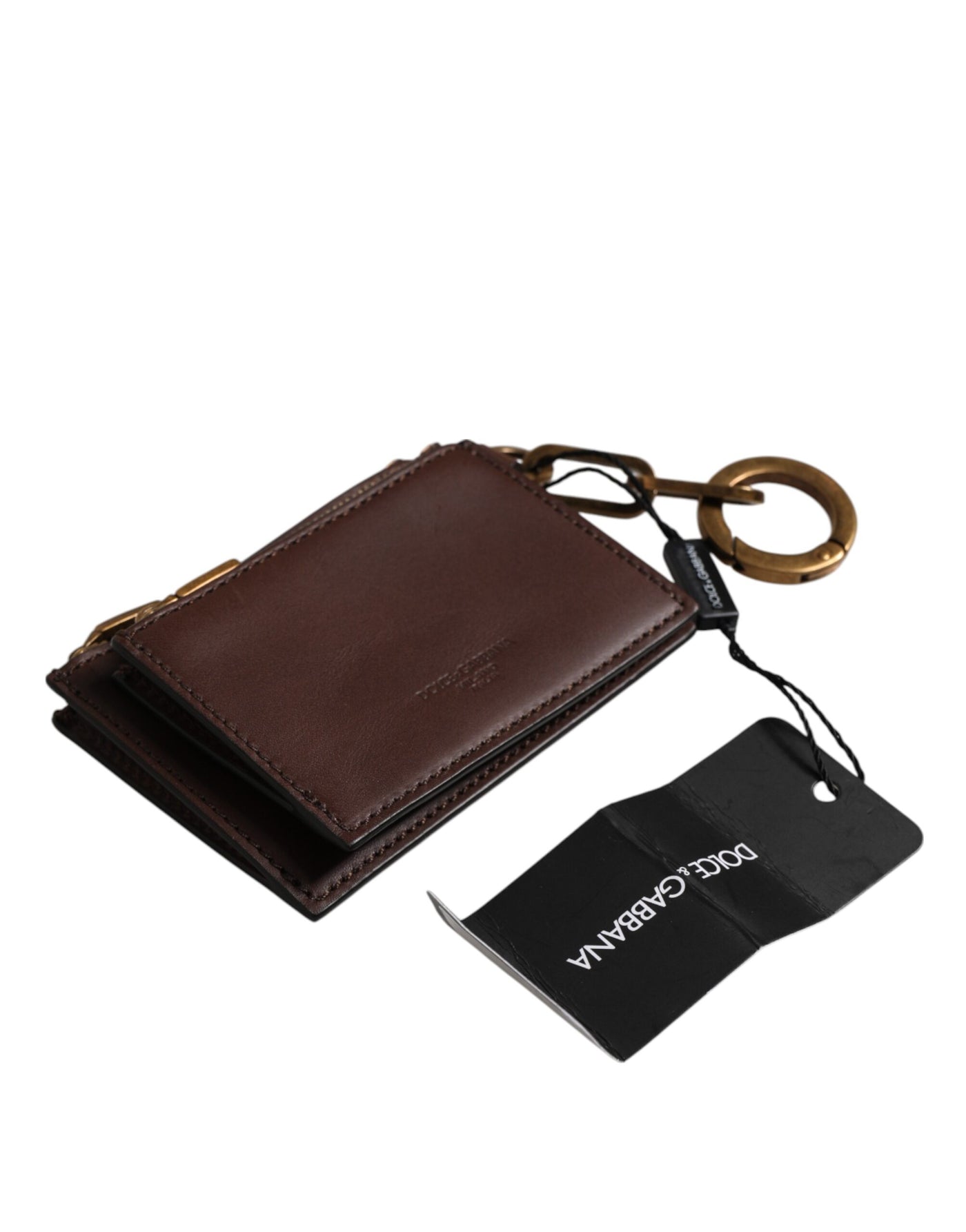 Dolce & Gabbana Braunes Kalbsleder Zip Logo Schlüsselanhänger Münzgeldbörse Männer Brieftasche