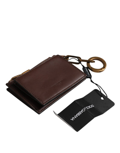 Dolce & Gabbana Braunes Kalbsleder Zip Logo Schlüsselanhänger Münzgeldbörse Männer Brieftasche
