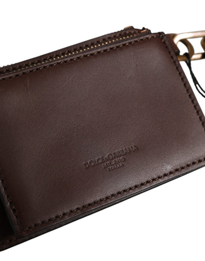 Dolce & Gabbana Braunes Kalbsleder Zip Logo Schlüsselanhänger Münzgeldbörse Männer Brieftasche