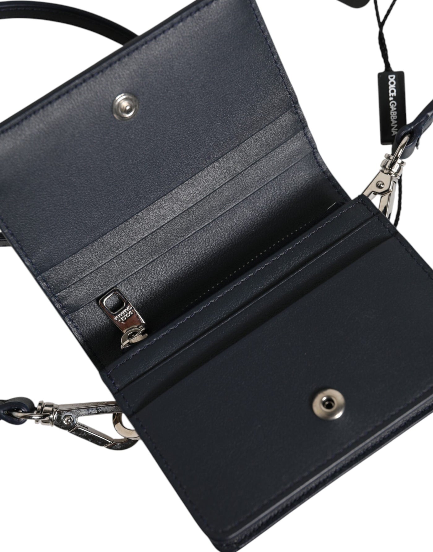Dolce & Gabbana Beige Schwarz Leder Card Holder Crossbody Herren Borse Tasche