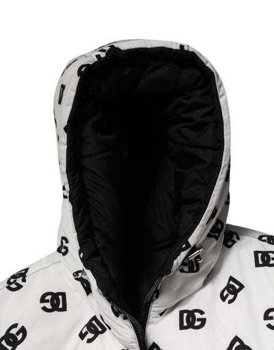 Dolce & Gabbana Weiße DG Monogram Kapuzen-Pufferjacke