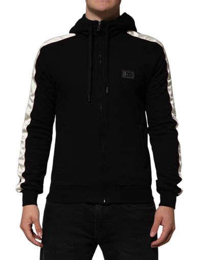 Dolce & Gabbana Schwarze Baumwollplakette Track Cardigan Pullover