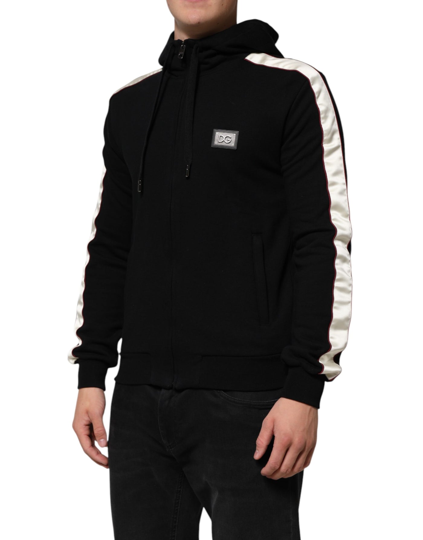 Dolce & Gabbana Schwarze Baumwollplakette Track Cardigan Pullover