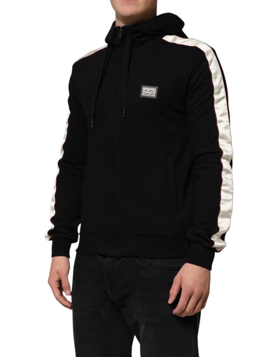 Dolce & Gabbana Schwarze Baumwollplakette Track Cardigan Pullover