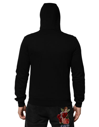 Dolce & Gabbana Schwarze Baumwollplakette Track Cardigan Pullover