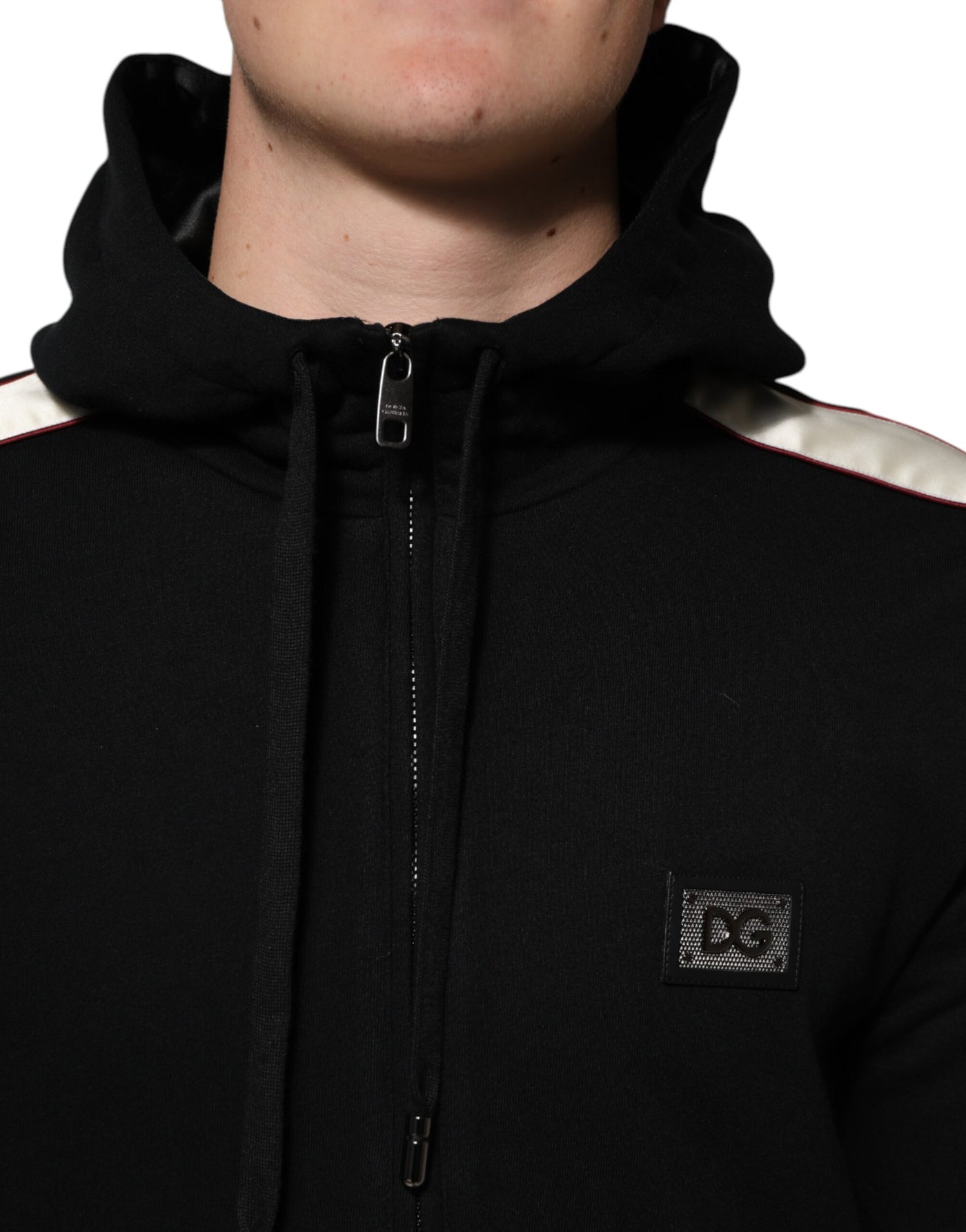Dolce & Gabbana Schwarze Baumwollplakette Track Cardigan Pullover