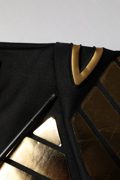 Dolce & Gabbana Schwarzes T-Shirt mit Metallic-Druck aus Nylon mit Rundhalsausschnitt