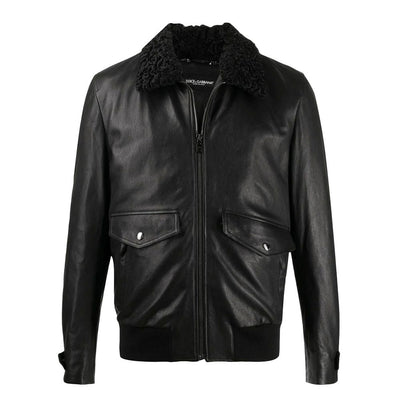 Dolce & Gabbana Schwarze Lammfelljacke