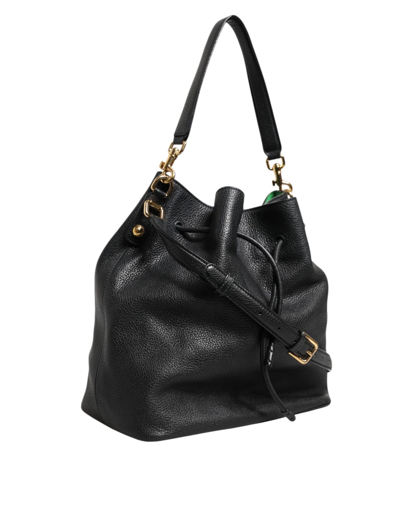 Dolce & Gabbana Schwarz Leder Schulter Crossbody Bucket Frauen Borse Tasche