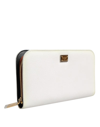 Dolce & Gabbana Weißes Leder Logo-Plakette Zip Around Continental Brieftasche