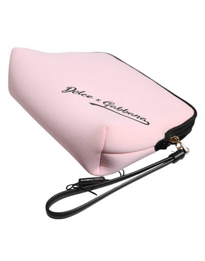 Dolce & Gabbana Rosa Solid Nylon DG Logo Print Clutch Zip Borse Pouch Tasche
