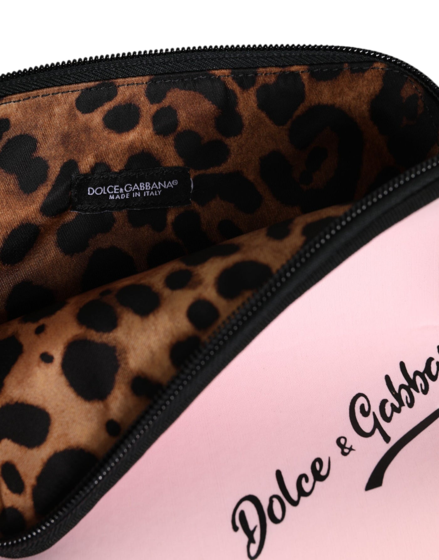 Dolce & Gabbana Rosa Solid Nylon DG Logo Print Clutch Zip Borse Pouch Tasche