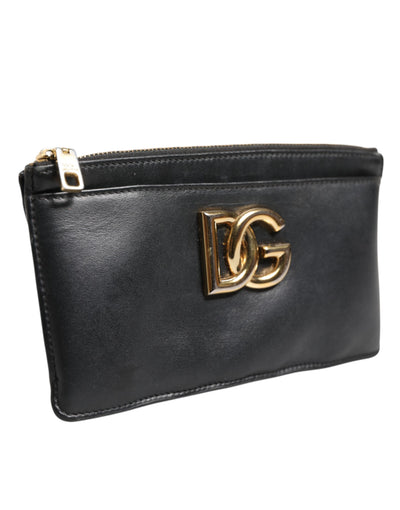 Dolce & Gabbana Schwarzes Kalbsleder DG Logo Damen Karteninhaberin Brieftasche