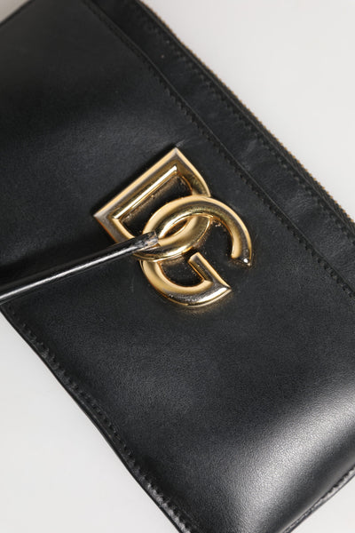 Dolce & Gabbana Schwarzes Kalbsleder DG Logo Damen Karteninhaberin Brieftasche