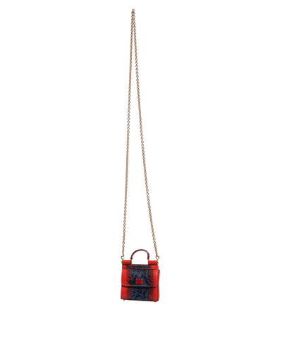 Dolce & Gabbana Rot Blau Leder Sicily Crossbody Kette SatchelBorse Tasche