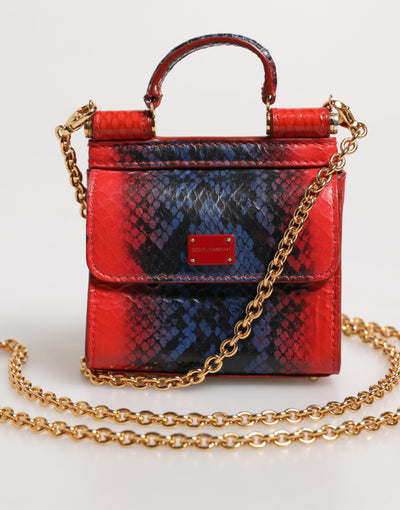 Dolce & Gabbana Rot Blau Leder Sicily Crossbody Kette SatchelBorse Tasche