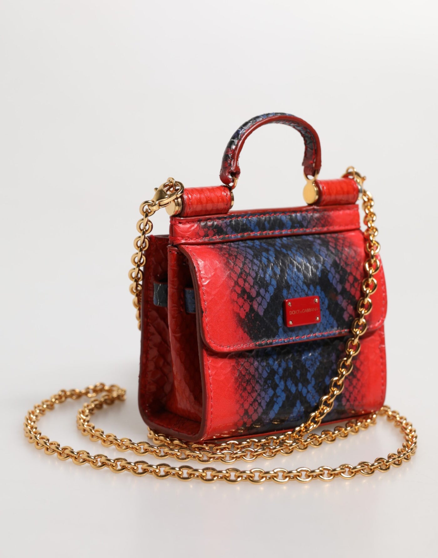 Dolce & Gabbana Rot Blau Leder Sicily Crossbody Kette SatchelBorse Tasche