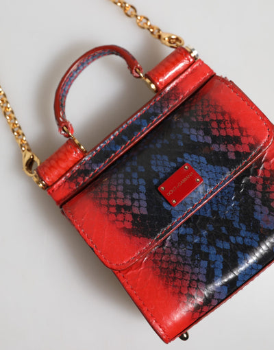 Dolce & Gabbana Rot Blau Leder Sicily Crossbody Kette SatchelBorse Tasche