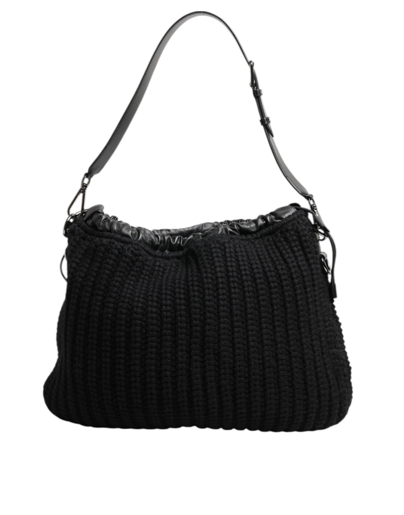 Dolce & Gabbana Schwarz Kaschmir gestrickt Leder Schulter Frauen Borse Tasche