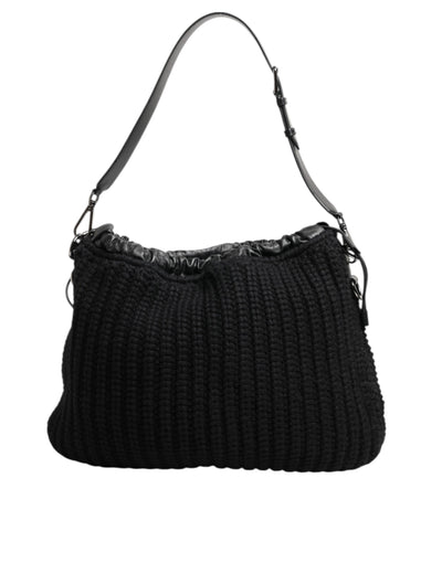 Dolce & Gabbana Schwarz Kaschmir gestrickt Leder Schulter Frauen Borse Tasche