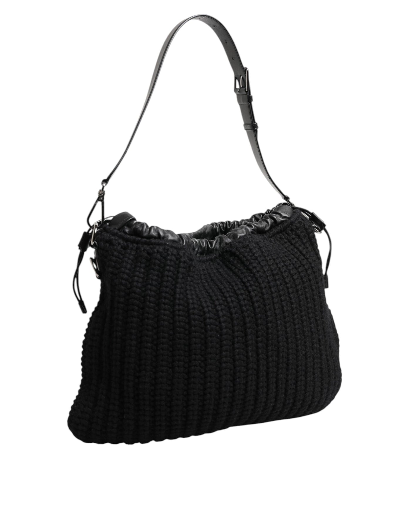 Dolce & Gabbana Schwarz Kaschmir gestrickt Leder Schulter Frauen Borse Tasche