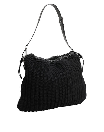 Dolce & Gabbana Schwarz Kaschmir gestrickt Leder Schulter Frauen Borse Tasche