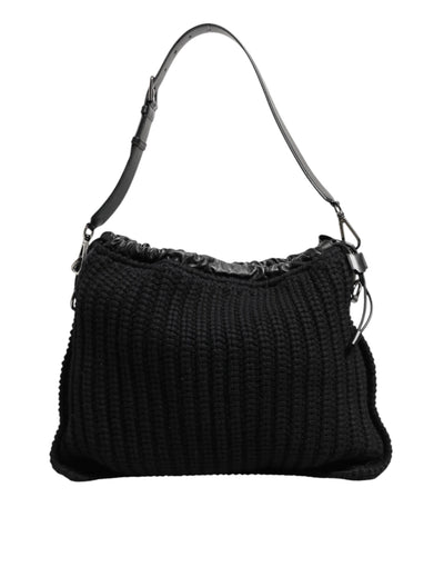 Dolce & Gabbana Schwarz Kaschmir gestrickt Leder Schulter Frauen Borse Tasche