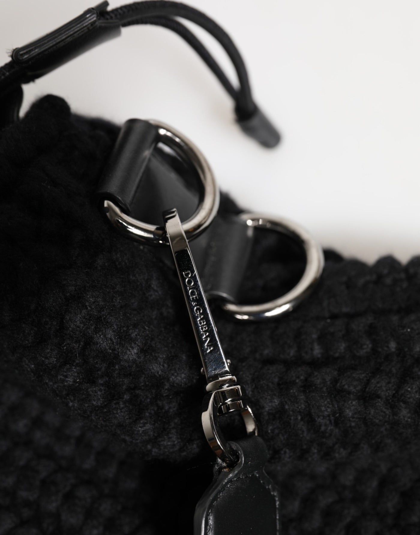 Dolce & Gabbana Schwarz Kaschmir gestrickt Leder Schulter Frauen Borse Tasche
