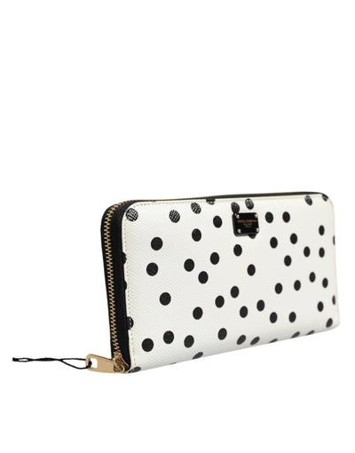 Dolce & Gabbana Weiß Schwarz Gepunktetes Leder Zip Around Continental Geldbörse