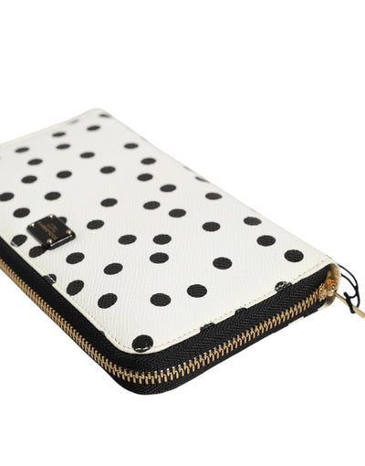 Dolce & Gabbana Weiß Schwarz Gepunktetes Leder Zip Around Continental Geldbörse
