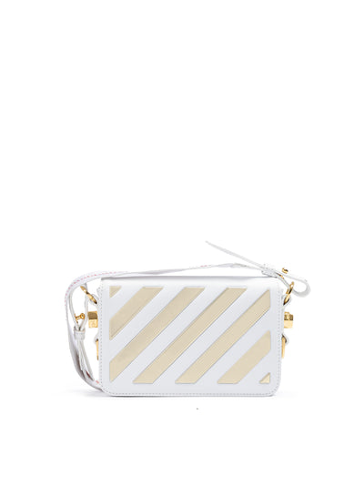 Off-White Weiß/Gold Metallic-Streifen Mini Crossbody Tasche