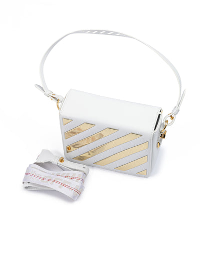 Off-White Weiß/Gold Metallic-Streifen Crossbody Tasche