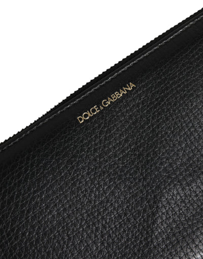 Dolce & Gabbana Schwarzes Kalbsleder Logo Zip Around Continental Brieftasche