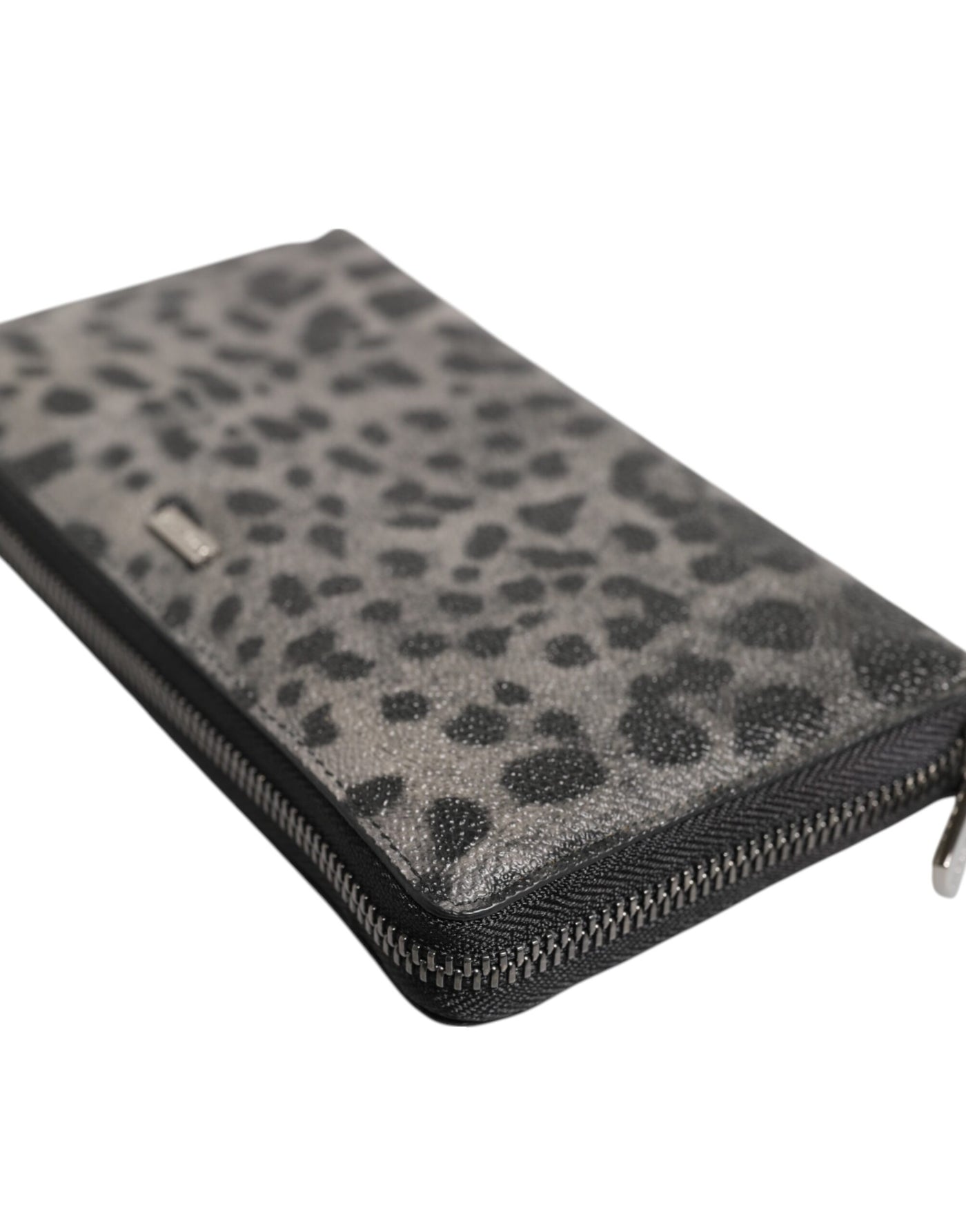 Dolce & Gabbana Schwarzer grauer Leopard Leder Zip Around Continental Geldbörse
