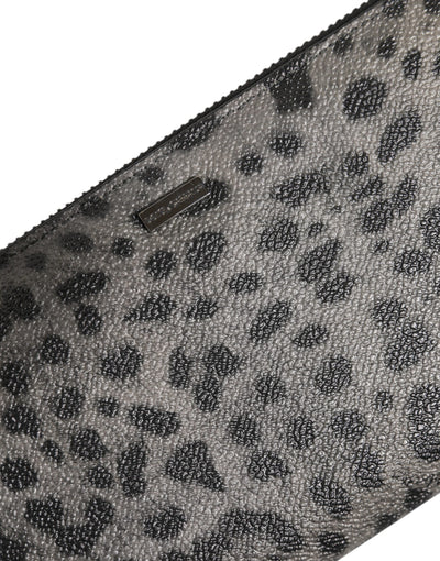 Dolce & Gabbana Schwarzer grauer Leopard Leder Zip Around Continental Geldbörse