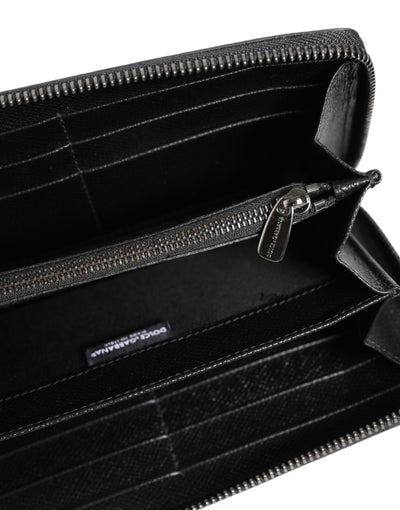 Dolce & Gabbana Schwarzer grauer Leopard Leder Zip Around Continental Geldbörse