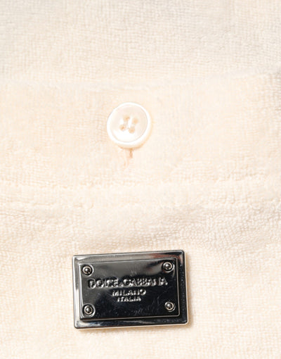 Dolce & Gabbana Elfenbeinfarbenes Logo-Polo-T-Shirt aus Baumwollfrottee