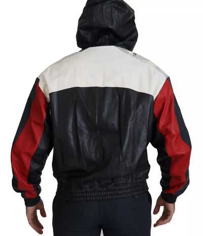 Dolce & Gabbana Schwarze Leder-Blousonjacke mit Kapuze