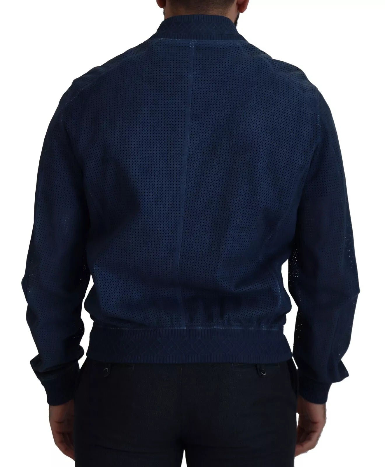 Dolce & Gabbana Perforierte Jacke mit durchgehendem Reißverschluss aus blauem Leder