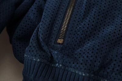 Dolce & Gabbana Perforierte Jacke mit durchgehendem Reißverschluss aus blauem Leder