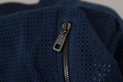 Dolce & Gabbana Perforierte Jacke mit durchgehendem Reißverschluss aus blauem Leder