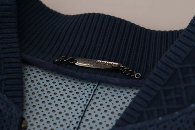Dolce & Gabbana Perforierte Jacke mit durchgehendem Reißverschluss aus blauem Leder
