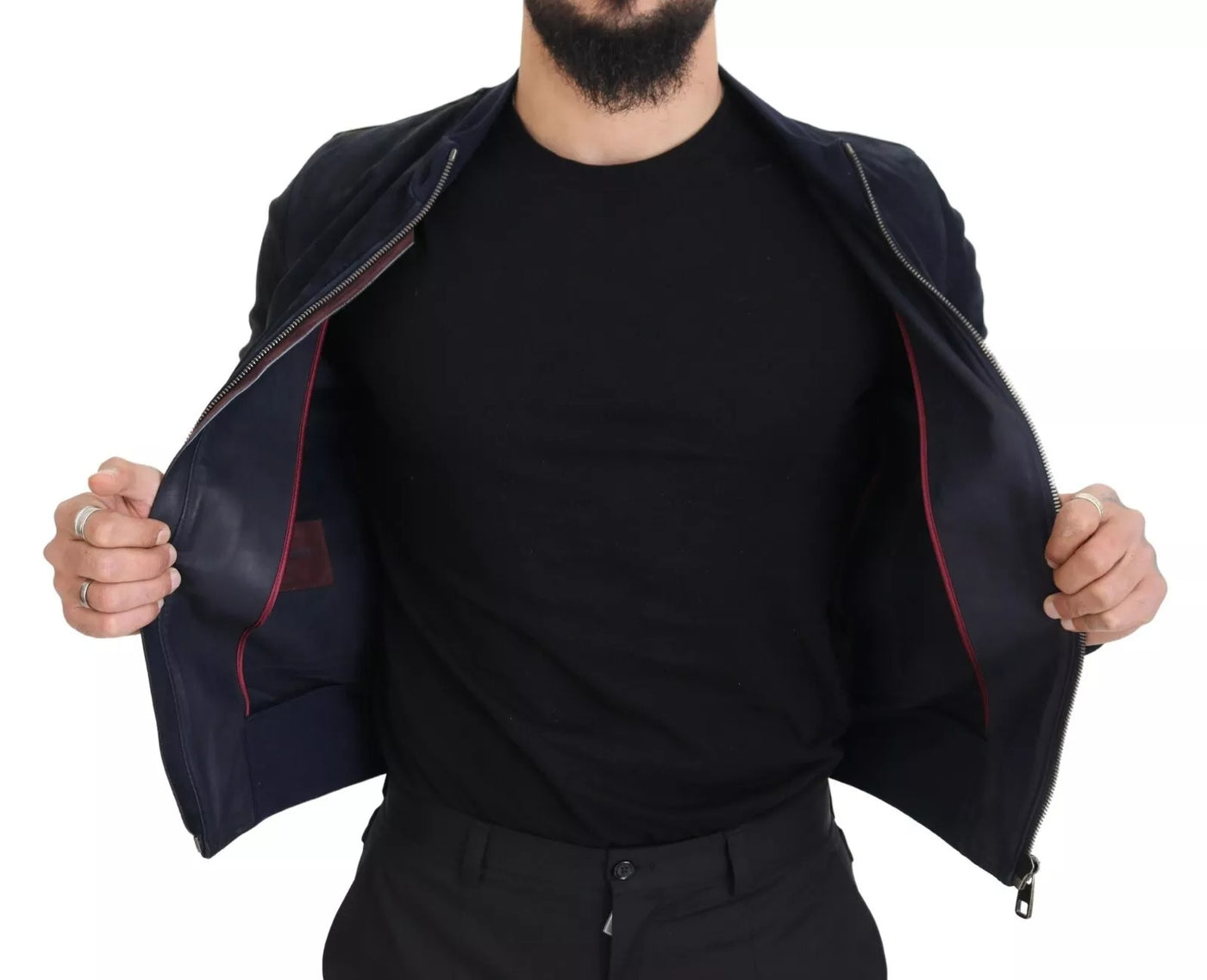 Dolce & Gabbana Dunkelblaue Wildleder-Lammfell-Blouson-Jacke