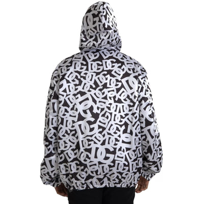 Dolce & Gabbana Weiße schwarze Logo-Bomberjacke mit Kapuze und Reißverschluss