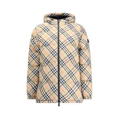 Burberry Karo-Daunenjacke mit Kapuze