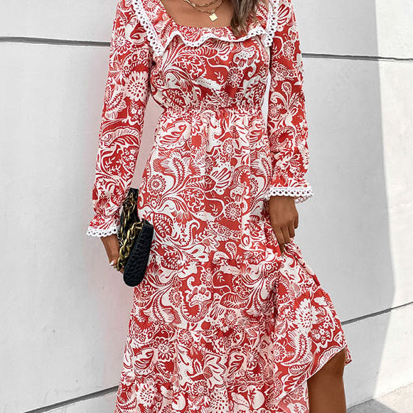 Boho Desenli Akışkan Midi Elbise - Yaz Şıklığı